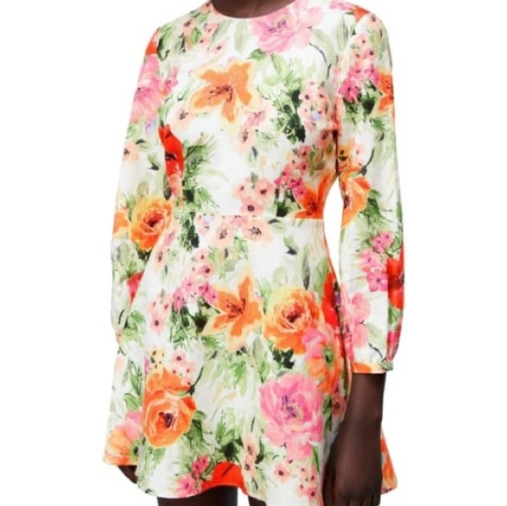 ZARA Floral The Naya Mini Dress Linen Cotton Blend Size Medium